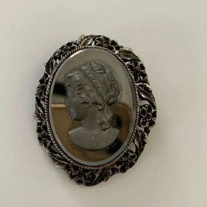 Cameo Smokey Mirror Brooch 